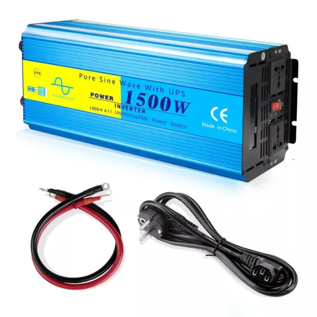 Pure Sine Wave DC to AC 1500W Peak 3000W Power Inverter with Charger UPS LCD 2