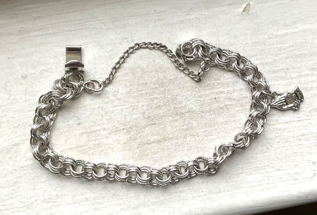Starter SILVER CHARM BRACELET - Wearable 7 1/4 VINTAGE TRIPLE LINK SAFETY CHAIN