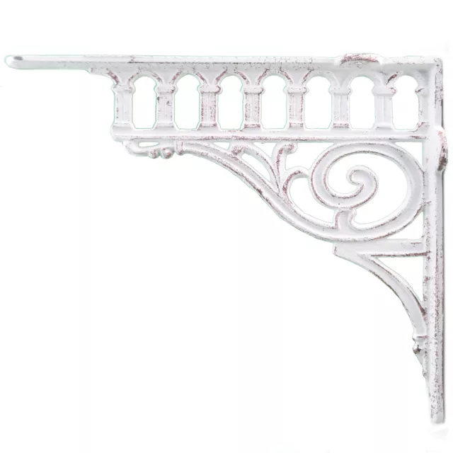 Cast Iron Wall Shelf Bracket Brace Columns Distressed White 11.375" Deep