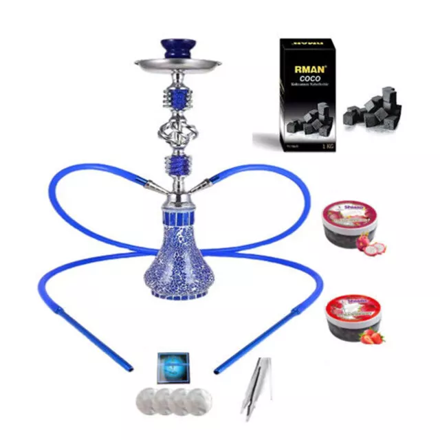 RMAN Shisha Set 55cm mit 2 Schläuchen 2 Shiazo Dampfsteine Kohle Folie 1kg Kohle