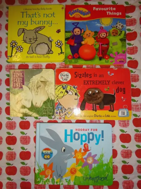 Paquete de libros de tablero para niños pequeños Charlie Lola Sizzles perro/conejo lúpulo/teletubbies