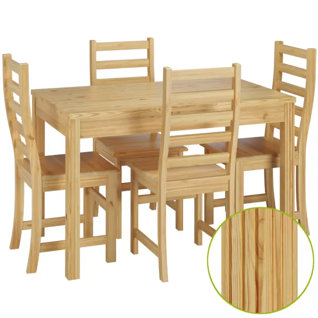 Set tavolo in Pino da pranzo con zampe intagliate lungo 4 sedie 90.70-51C-Set21