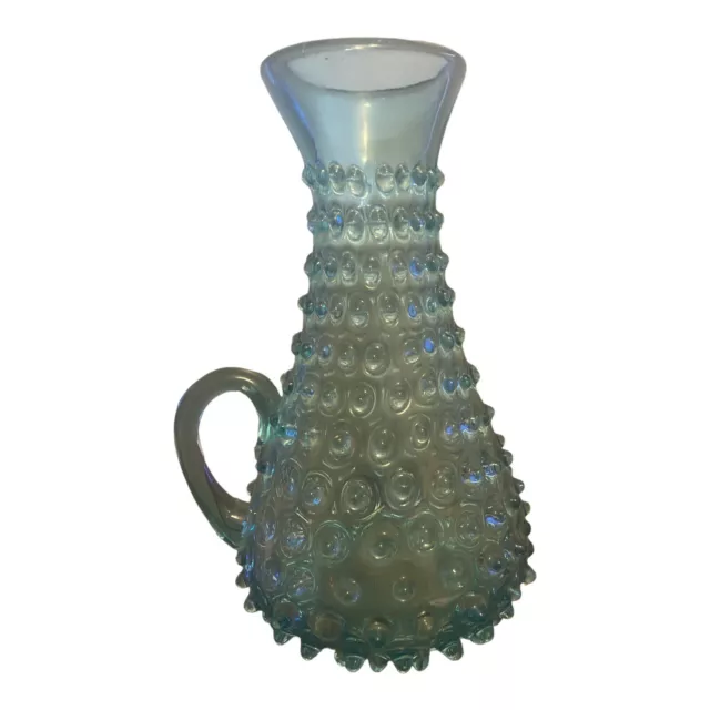 Empoli art Bubble glass Vase W Handle aqua VTG 9-1/2” Tall