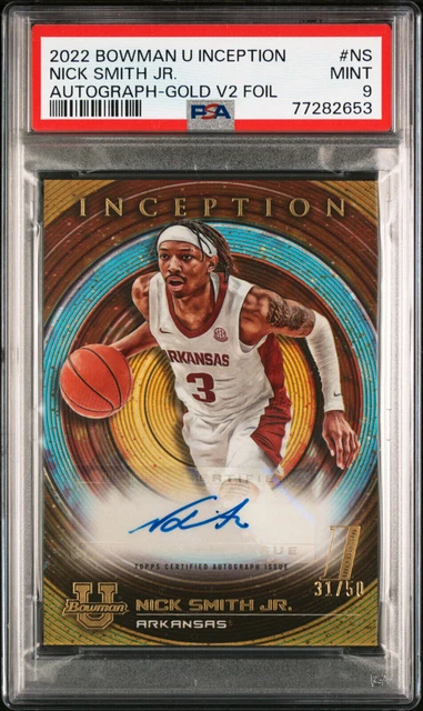 2022 Bowman University Inception Nick Smith Jr RC AUTO GOLD /50, PSA 9 (0 at 10)