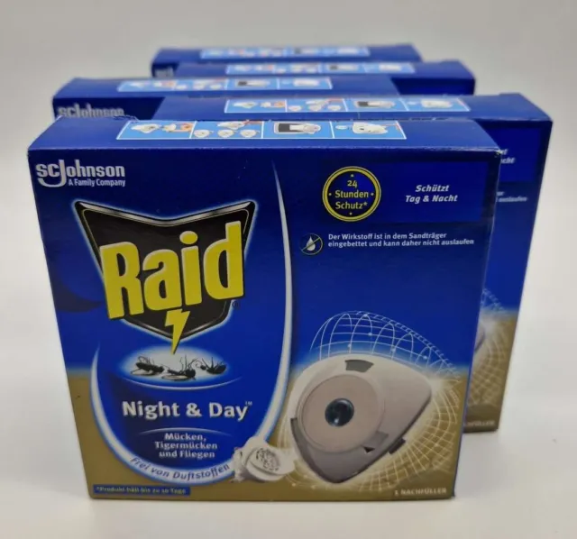 5x Raid Night & Day Trio Insekten Stecker Nachfüller gegen Mücken Fliegen