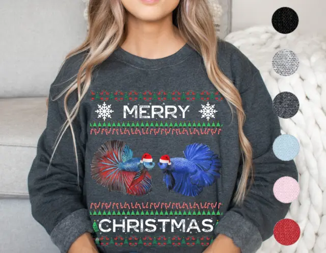 Betta Christmas Sweatshirt Gift Sweater Siamese Fighting Fish Mom Dad Ugly Shirt