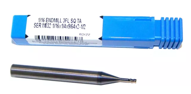 1/16" (.0625")  Carbide 3 Flute Micro Endmill Extended Reach Sgs 05284