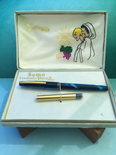 Stylo-plume Vintage SOMA Visor Pen REXY Or Bleu - Plume En Or 18K, Coffret De Communion, Occasion