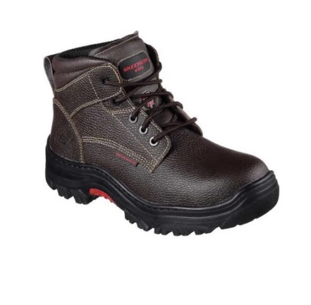 SKECHERS MEN S BURGIN TARLAC Brown Leather Steel Toe EH Work Boot
