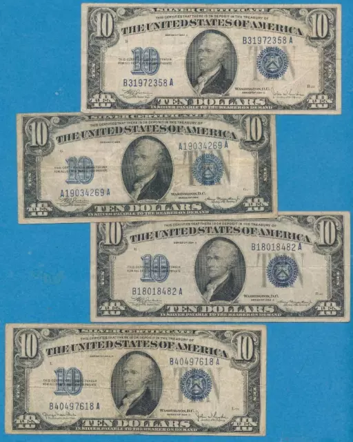 4-$10.1934 Mixed Series Blue Seal Silver Certificate Circulated  Dealers Lot