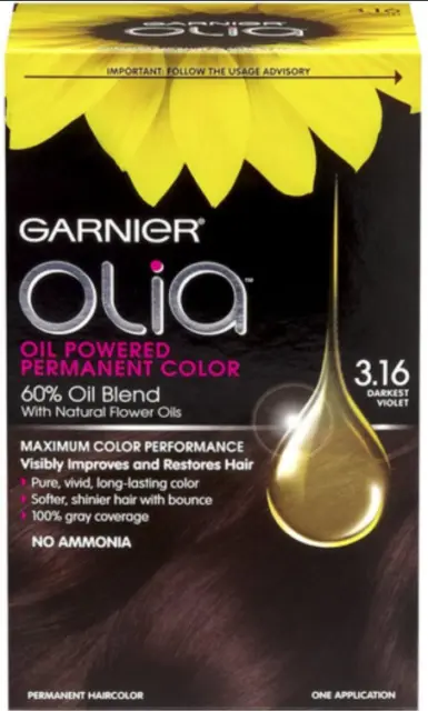 B1G1 AT20% OFF Garnier Olia Oil Powered Permanent Hair Color 3.16 Darkest Violet