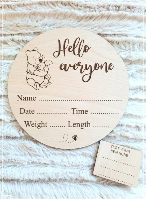 New baby Announcement LARGE Winnie The Pooh Wooden Birth Disc Keepsake Gift
