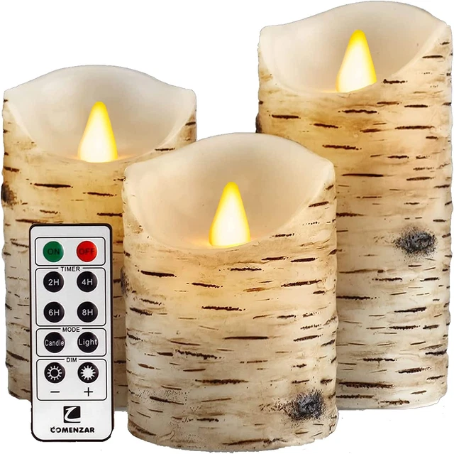 Flameless Candles Birch Bark Candles LED Candles Birch Grain Candles(H: 456" X D