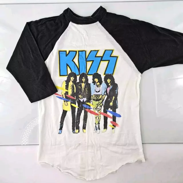 Vintage KISS Shirt Mens Large Raglan Asylum World Tour 80s Rock Band Original