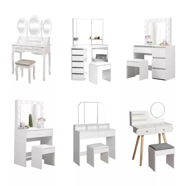 Levede Dressing Table Vanity Set Makeup Mirror Stool Desk Drawers Dresser LED