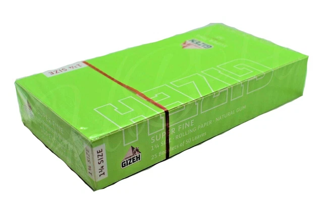 GIZEH SUPER FINE 1-1/4 Slow Burning Rolling Papers 25 Booklets x 50 Full Box