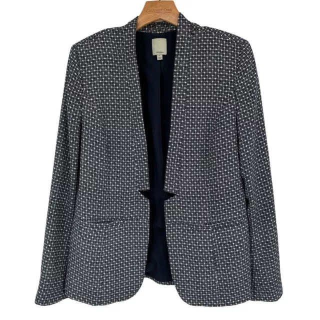 Halogen Womens Woven Open Front Jacket Blazer navy pattern Size medium