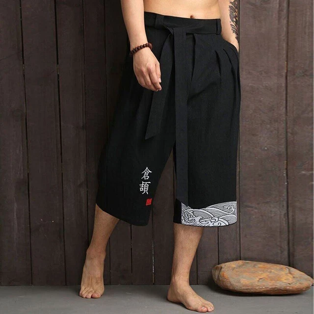 Japanese Kimono Traditional Pants Men Bath Pant Casual Trousers Linen Shorts