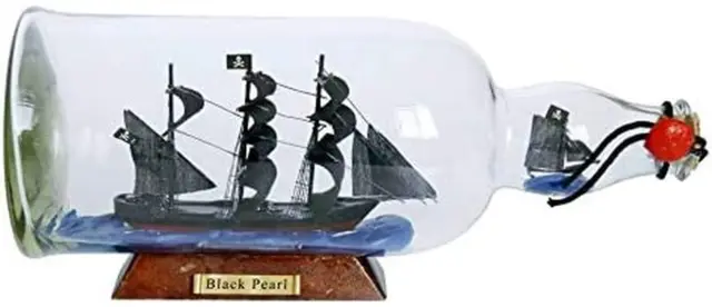 Black Pearl Model Ship in a Glass Bottle 11" - Famous Pirate Ship - Boat Model