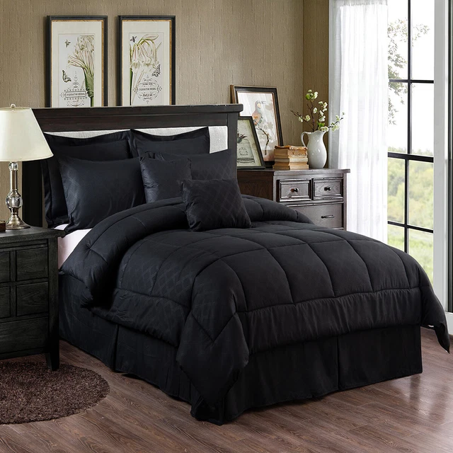 10 PIECE PLAID Queen King Size Comforter Set Bed in a Bag Bedding