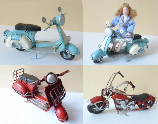 Roller Scooter Motorrad blau rot Nostalgie Modellbau Puppenstube Miniatur 1:12