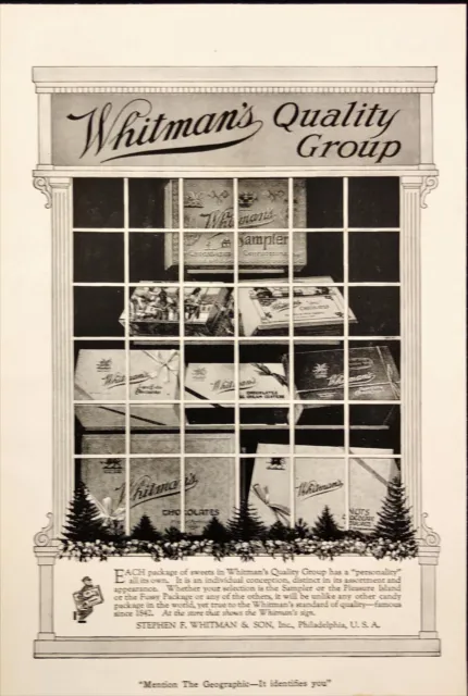 1921 Whitman's Quality Group Choclate Christmas Candy Window Antique Print Ad