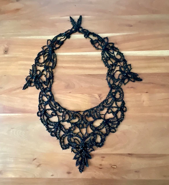 Col Ancien Brodé De Perles De Jais – Vintage, Motif Perles Noires, Bon état