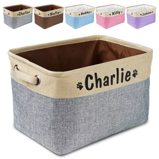 Personalized Pet Toy Basket Storage with Name Custom Dog Cat Accessory Bin Box