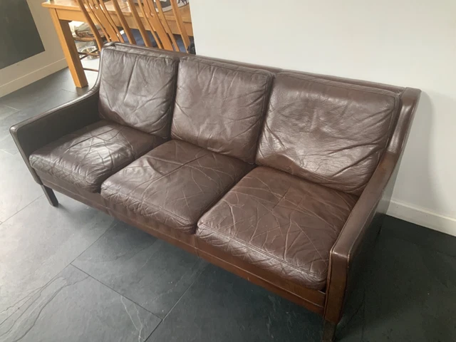 Borge Mogensen Style Brown Leather Sofa