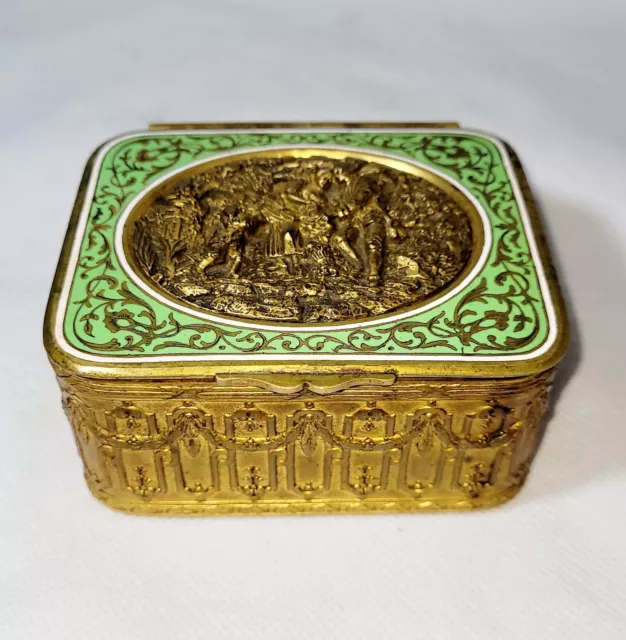Antique French Bronze and Enameled & Gilt Covered Box/Cedar Lined/Circa 1890