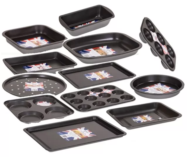 12 Piece Bakeware Cooking Set Non Stick Oven Roasting Muffin Tray Loaf Cake Tin