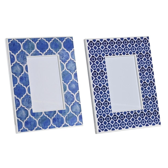Cadre photo DKD Home Decor Verre Mosaïque Bleu Bois MDF méditerranéen (19 x 2 x