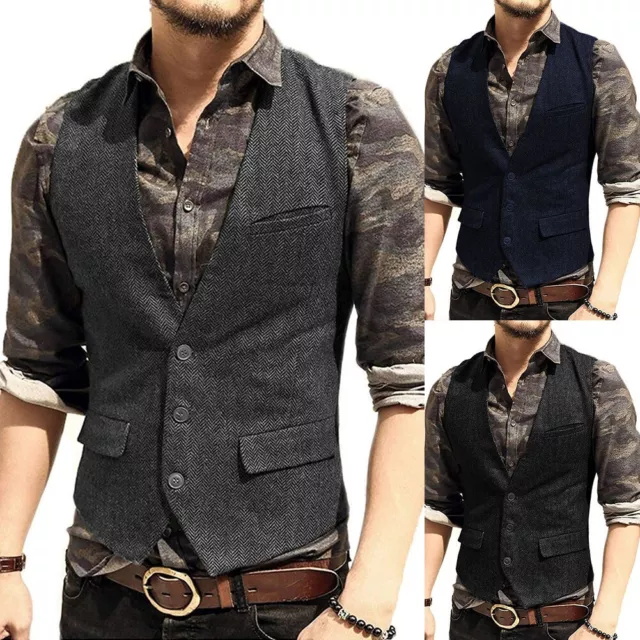 Stylish Vest Suit Retro Sleeveless Solid Color Brand New Hunting Male Mens