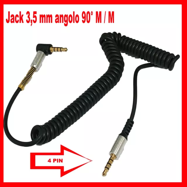 Cavo Audio 4 Pin Angolo 90° Aux Spirale Molla Jack Maschio 3,5 MP3 Stereo Cuffie