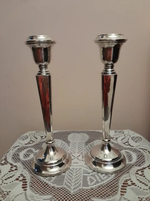 A Tall Pair Of 10.25 In  Tall Hallmarked Silver Candlesticks,