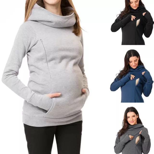 Womens Nursing Maternity Long Sleeves Hooded Breastfeeding Hoodie Sweatshirts