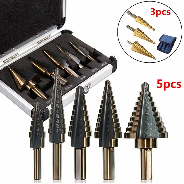 5Pc HSS Hole Step Drill Bit Set Tools Cone Drill Titanium Coated Hole Cutter Bit