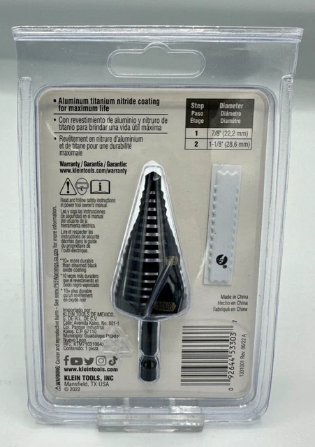 KLEIN TOOLS QRST11 Quick-Release Step Drill SPIRAL FLUTE 7/8 to 1-1/8-Inch 2