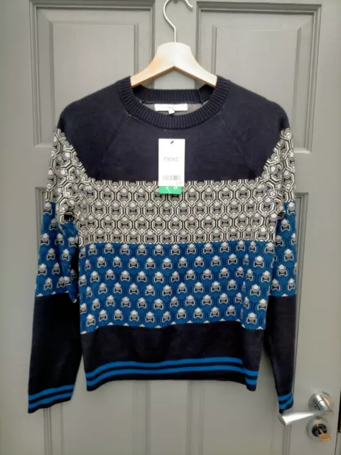 NEXT Ladies Blue Patterned Crew Neck Knitted Jumper XS 6 8 10 BNWT ❤️