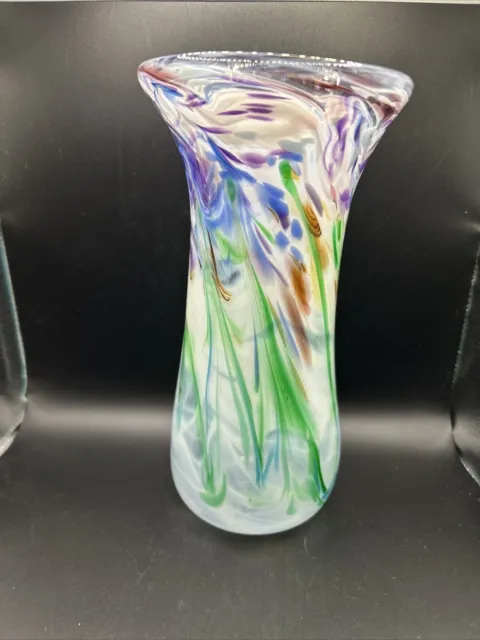 * MCM Vintage Hand Blown Signed Blue/Green/Purple Art Glass Vase