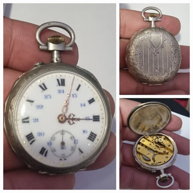 Montre Gousset Ancienne En Argent 800 - Décor Ciselé, Mécanique, 20g