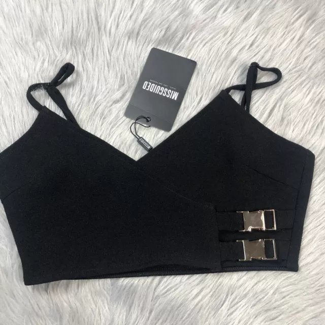 Missguided Black Buckle Wrap Crop Top Size 4 US