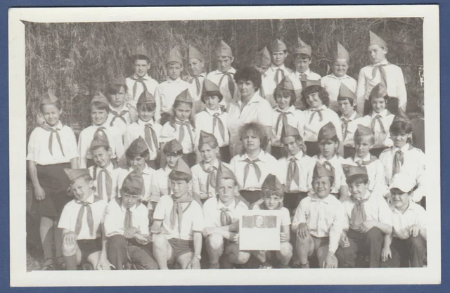 Beautiful boys and girls in pioneer uniforms. Soviet Vintage Photo USSR