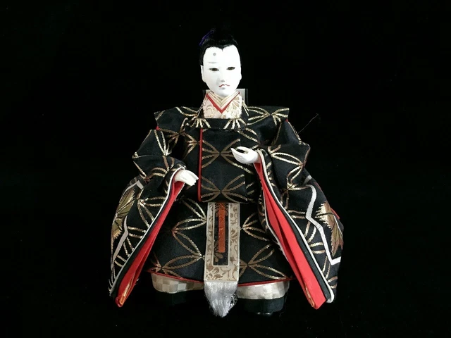 J0688 Japanese Vintage HINA Doll Statue Kimono Black Hair Man OKIMONO Interior