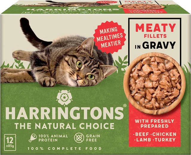 Harringtons Grain Free Meat Selection in Gravy Wet Cat Food 72x85g, Beef, Lamb &
