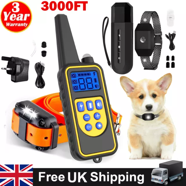 3000 FT Remote Dog Shock Training Collar Rechargeable Waterproof LCD Pet Trainer