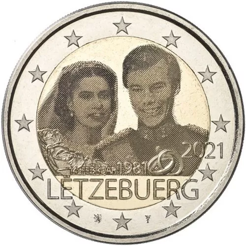 2€ Luxembourg 2021. 40 ans mariage du Duc Henry. Unc. Qualité Hologramme
