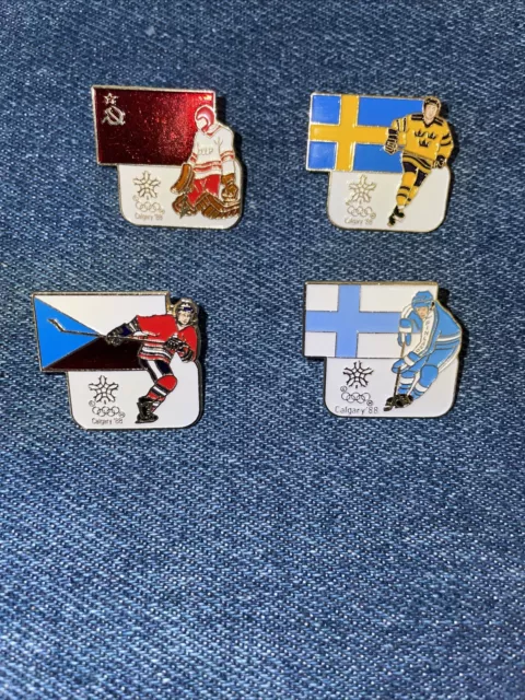 (4) 1988 CALGARY OLYMPIC HOCKEY TEAM  PINS Russia Finland Sweden Czech