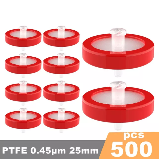 500pcs Syringe Filter PTFE Hydrophobic Membrane 25mm Diameter 0.45μm Non Sterile