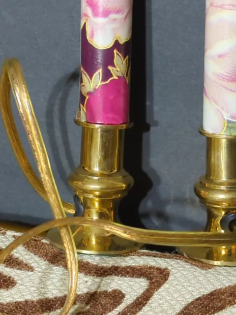 Vintage brass oriental floral candlestick Light Lamp 7” With On And Off Switch 2